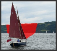 A sailing vessel indicating the area that cannot be seen by the person helming