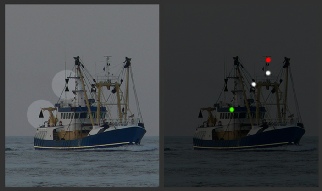 Vessel engaged in fishing other than trawling - gear outlying more than 150 m to starboard
