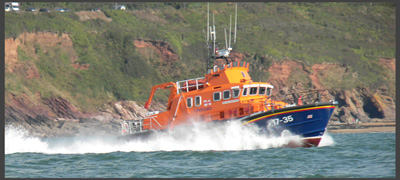 A RNLI rescue vessel with large water-tight superstructure