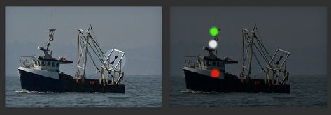 A vessel under 50m making way, engaged in trawling showing signal, all-round lights and sidelight