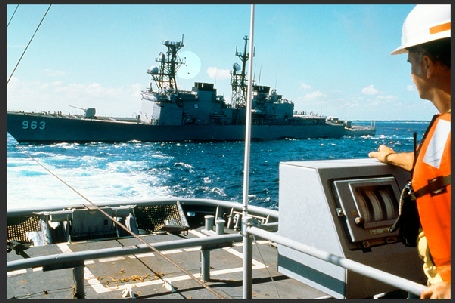 USS Spruance being towed from a reef in the Bahamas