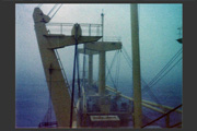 Late morning in the Caribbean.  View from the bridge of cargo ship in heavy rain